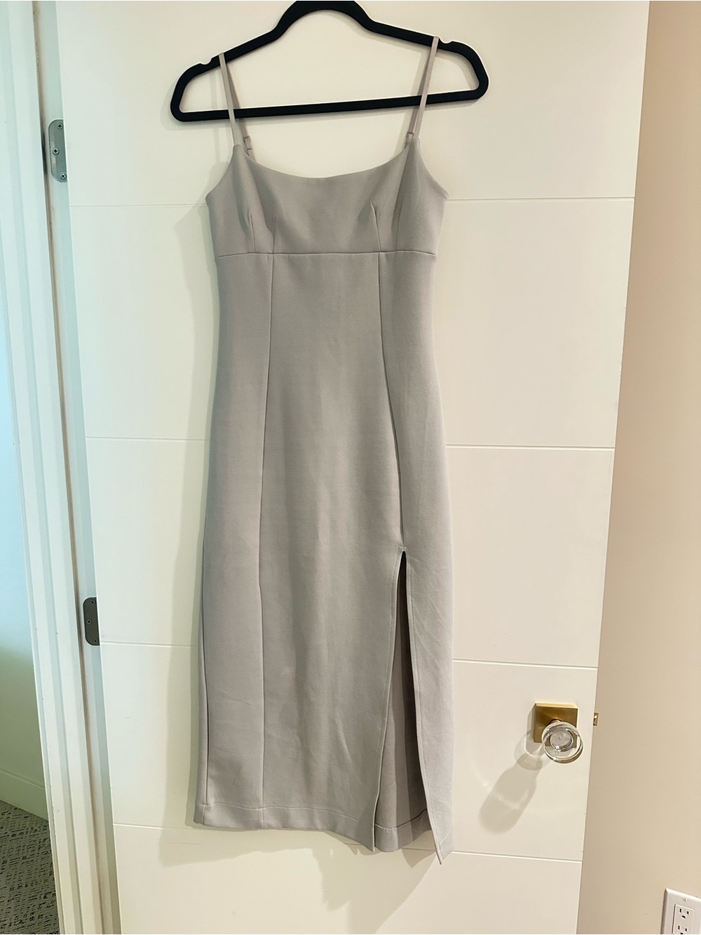 Zara Light Gray Midi Slip Dress with Side Slit